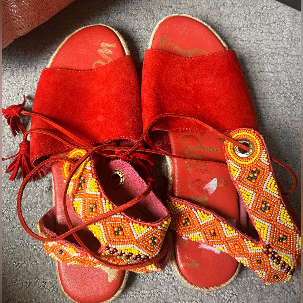 Sam Edelman Sandals. Size 8.5 Super stylish with beads! Orange.